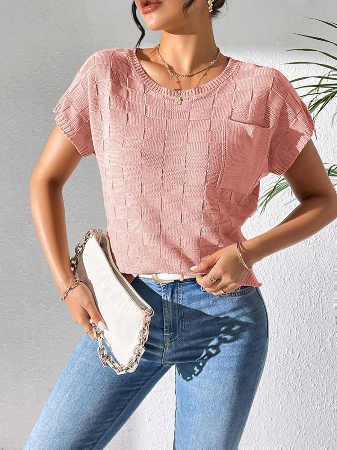 Round Neck Short Sleeve Knit Top - The Goddess Galleries