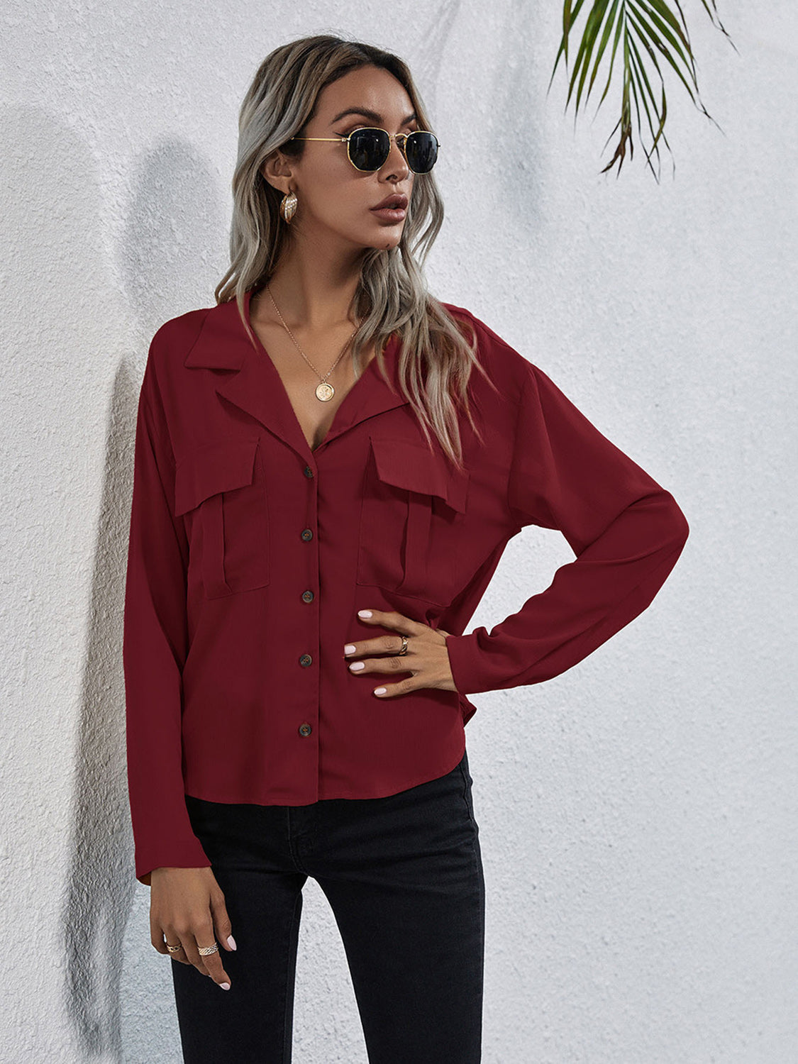 Collared Neck Button Down Shirt - The Goddess Galleries