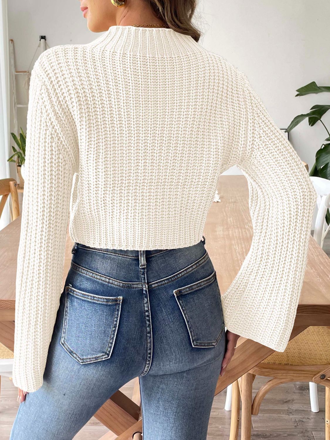 Mock Neck Long Sleeve Sweater - The Goddess Galleries