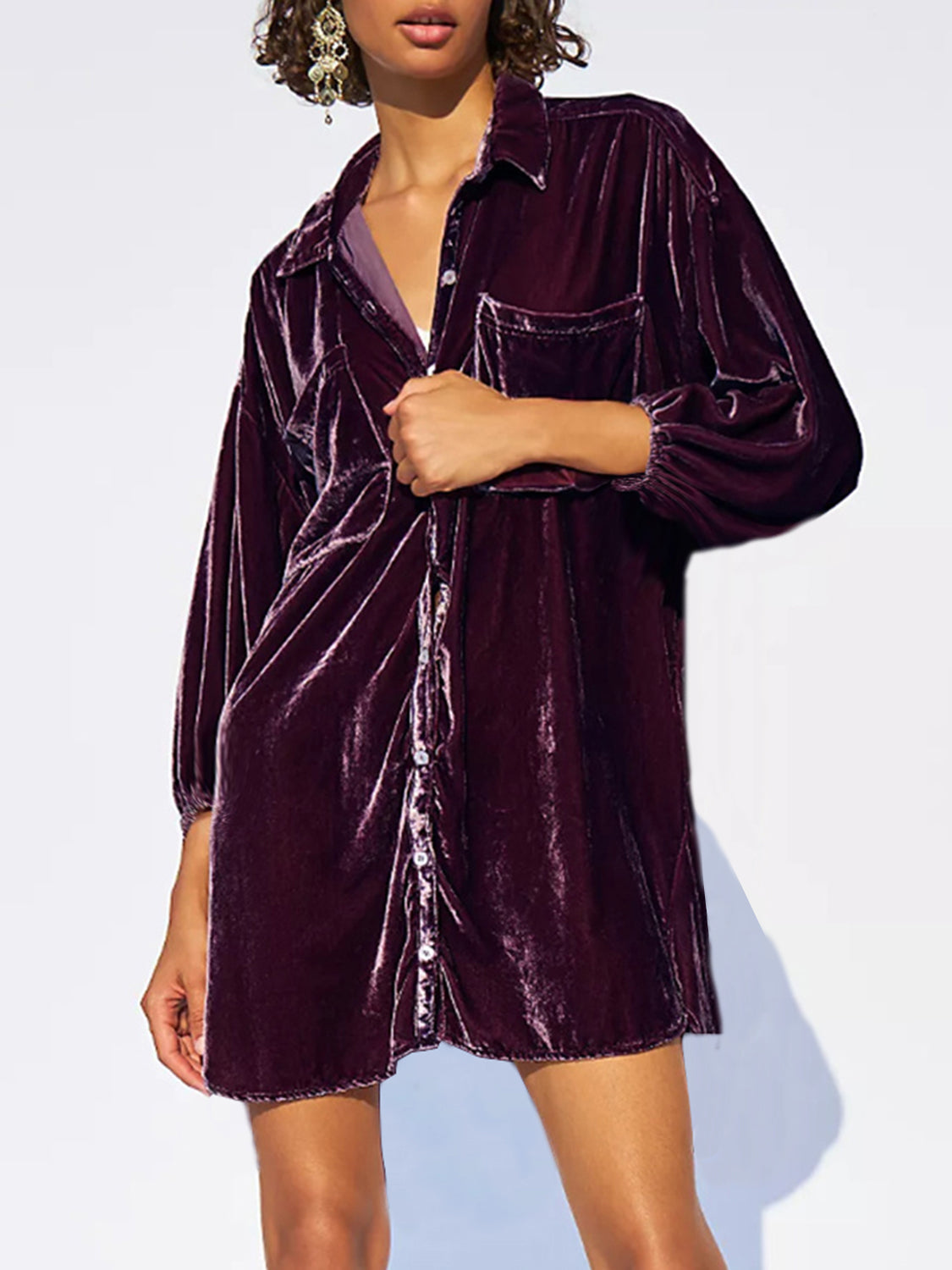 Collared Neck Button Down Long Sleeve Shirt - The Goddess Galleries