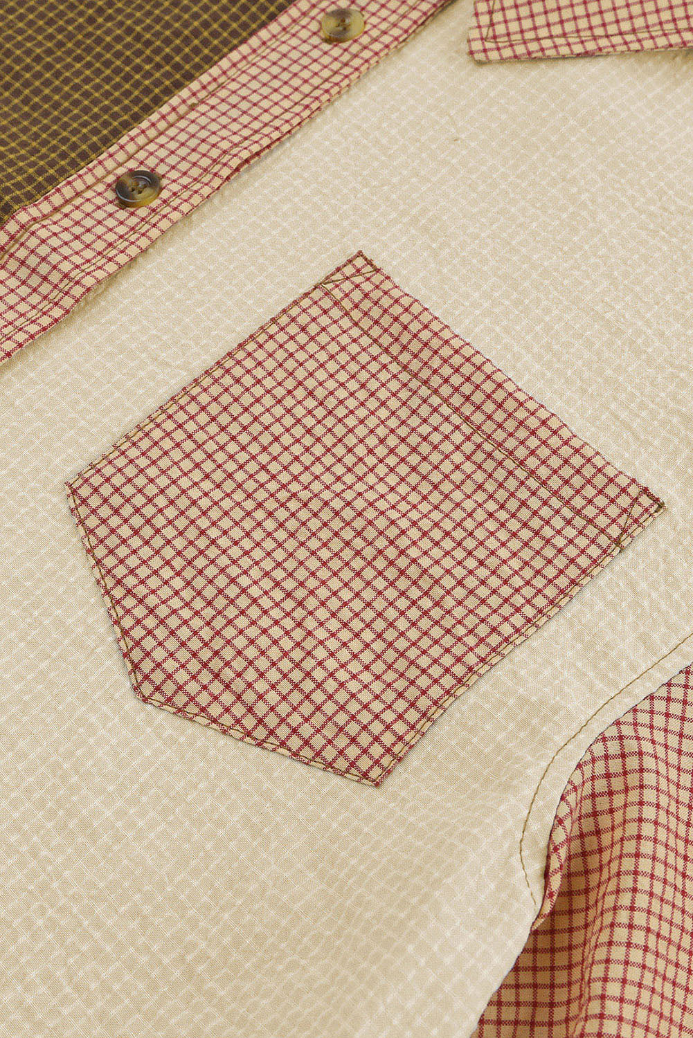 Contrast Plaid Button Down Long Sleeve Shirt - The Goddess Galleries