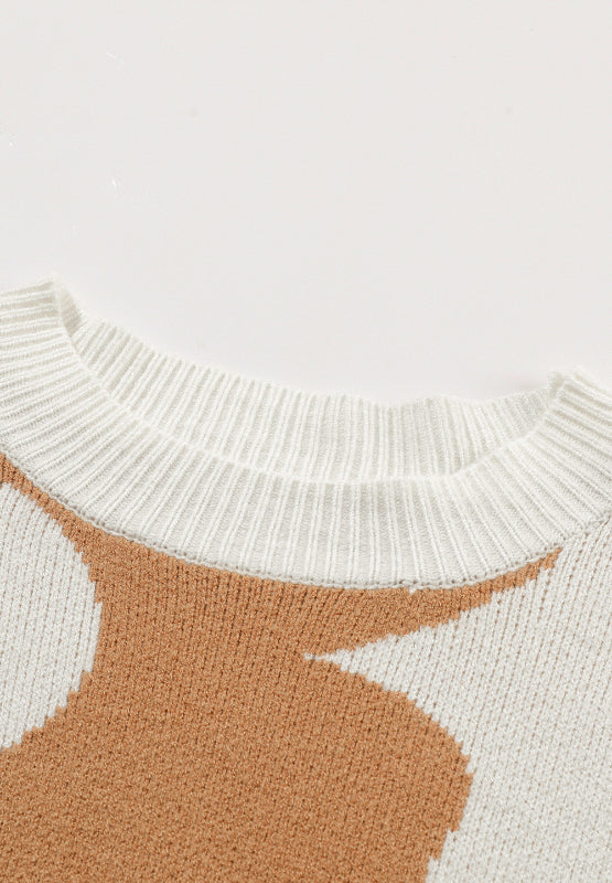 Contrast Flower Mock Neck Long Sleeve Sweater - The Goddess Galleries