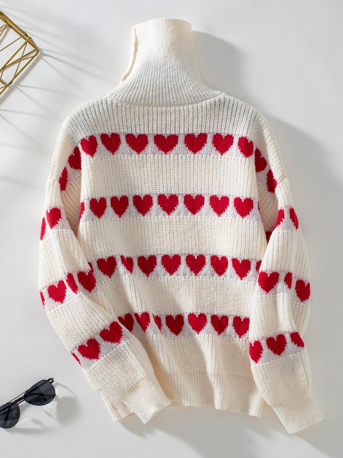 Heart Turtleneck Dropped Shoulder Sweater - The Goddess Galleries