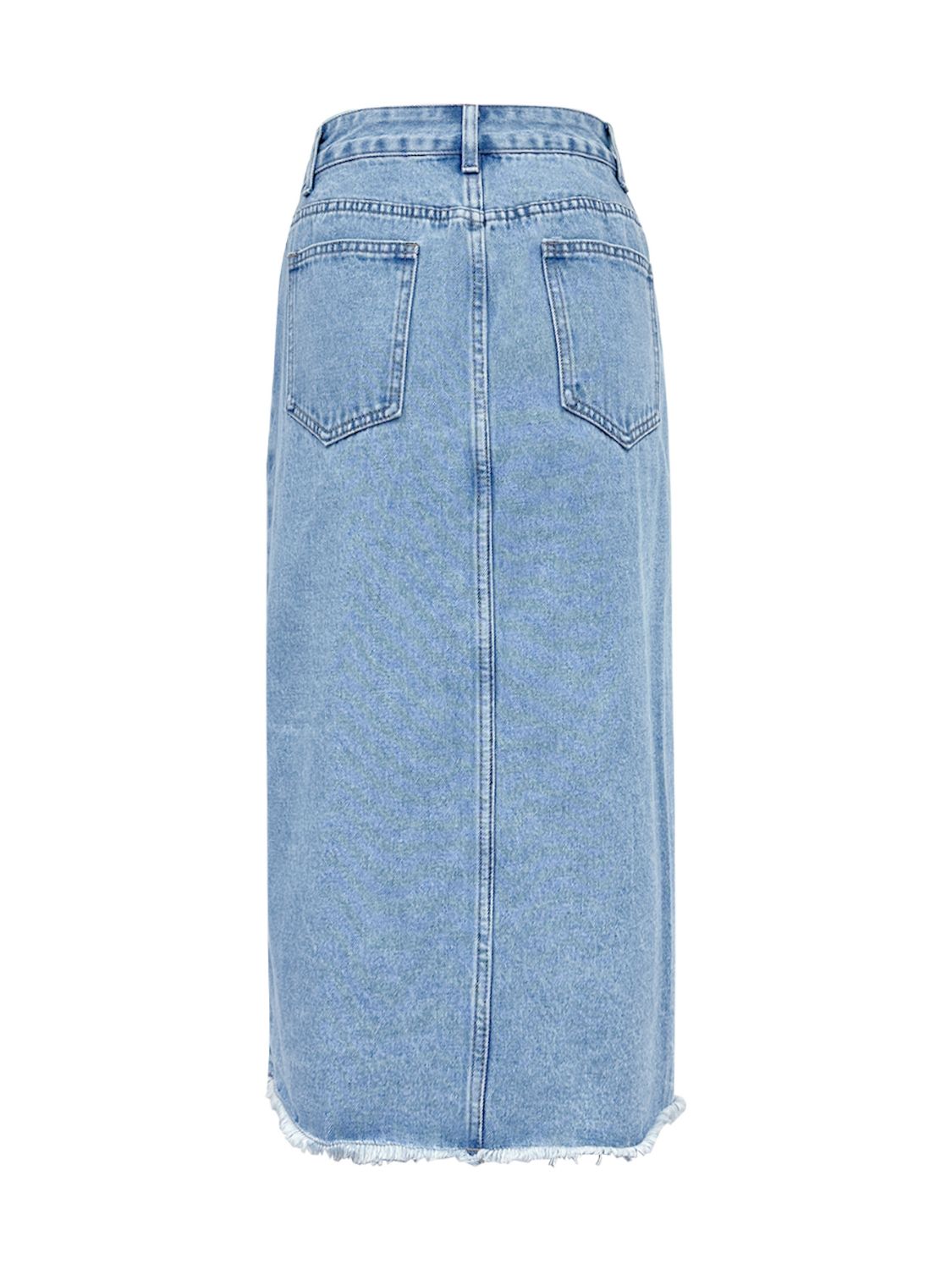 Raw Hem Slit Midi Denim Skirt - The Goddess Galleries