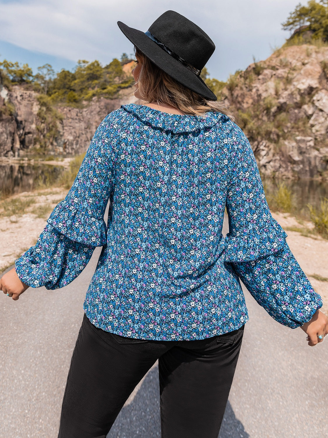Plus Size Tie Neck Ruffled Blouse - The Goddess Galleries