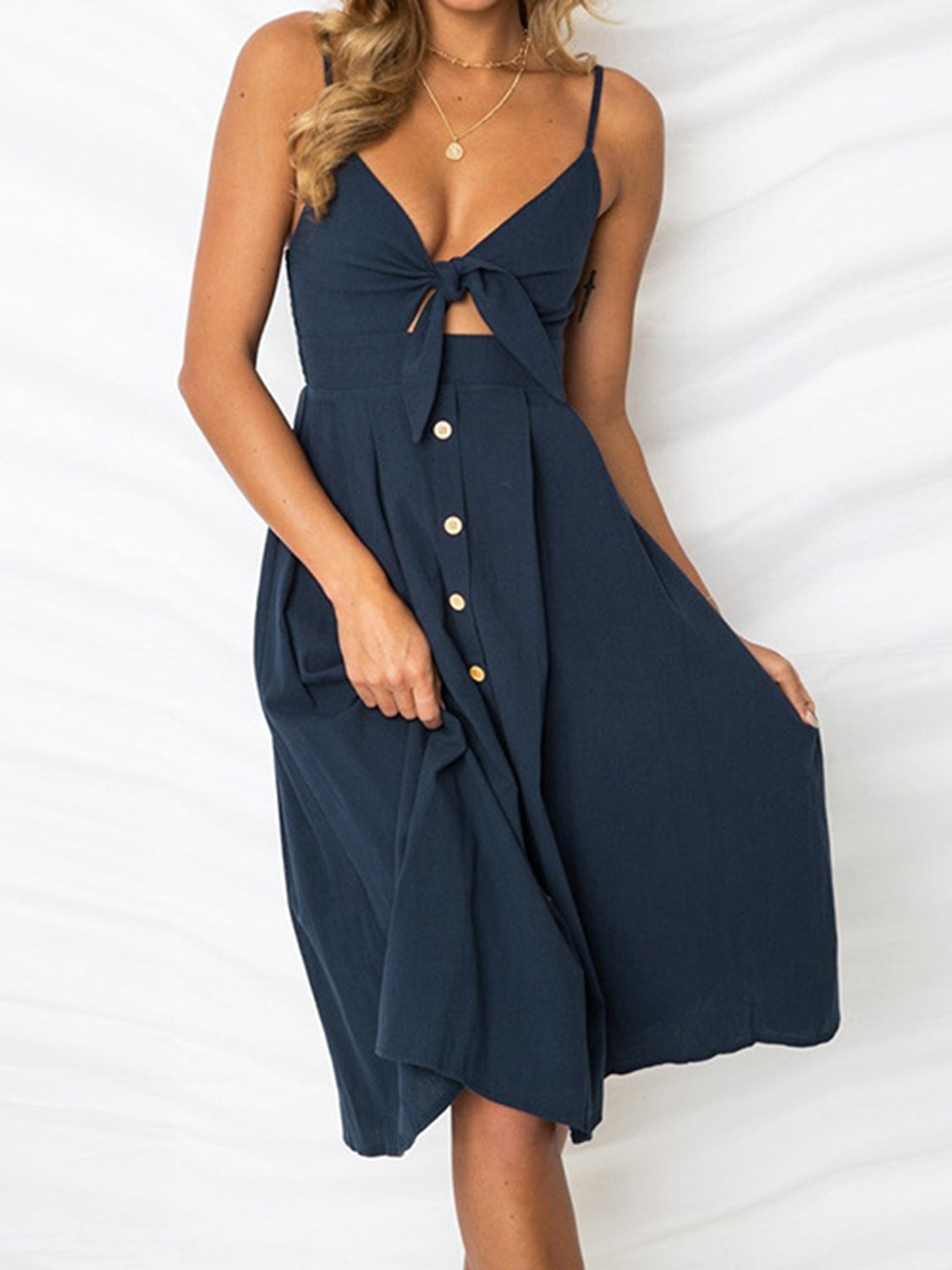 Cutout Smocked Sweetheart Neck Cami Dress - The Goddess Galleries