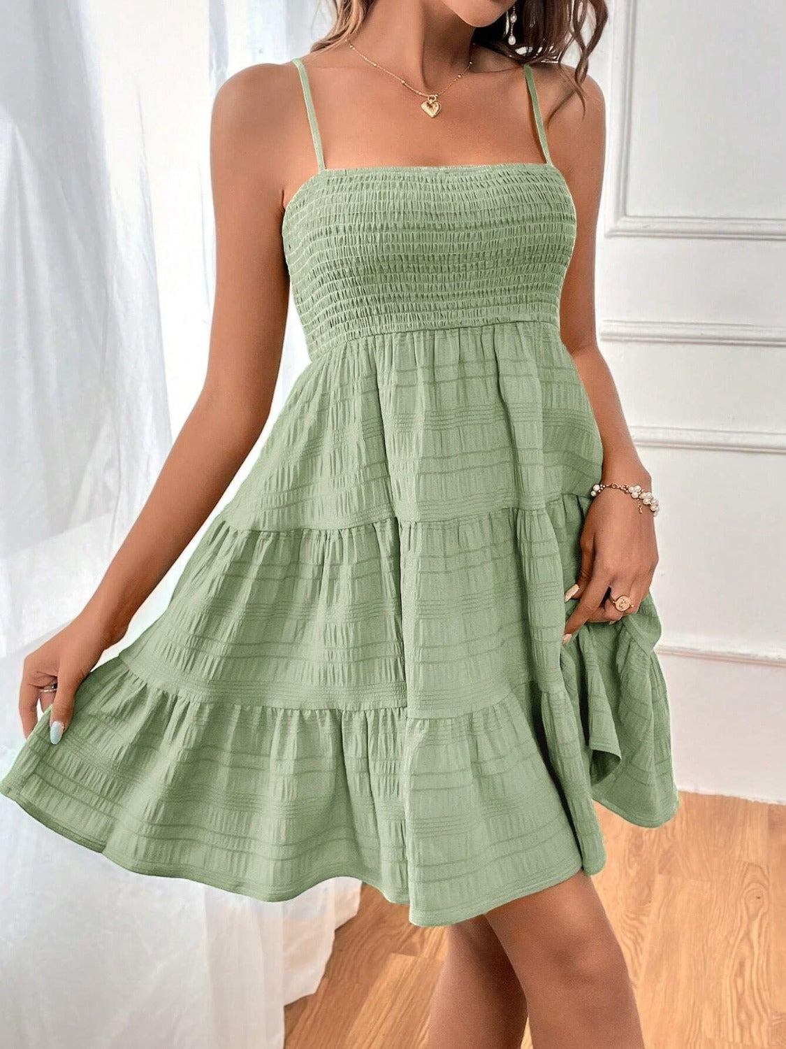 Tiered Smocked Square Neck Cami Dress - The Goddess Galleries