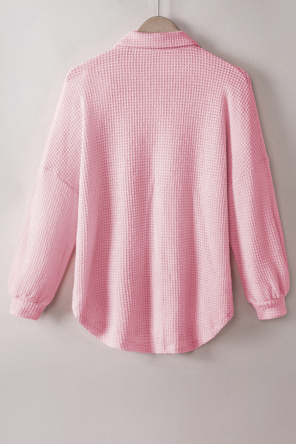 Waffle-Knit Collared Neck Long Sleeve Shirt - The Goddess Galleries