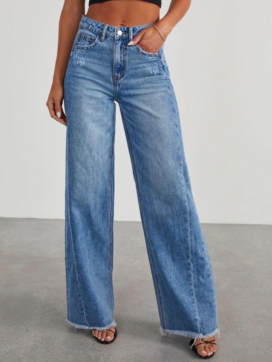 Raw Hem Wide Leg Jeans - The Goddess Galleries