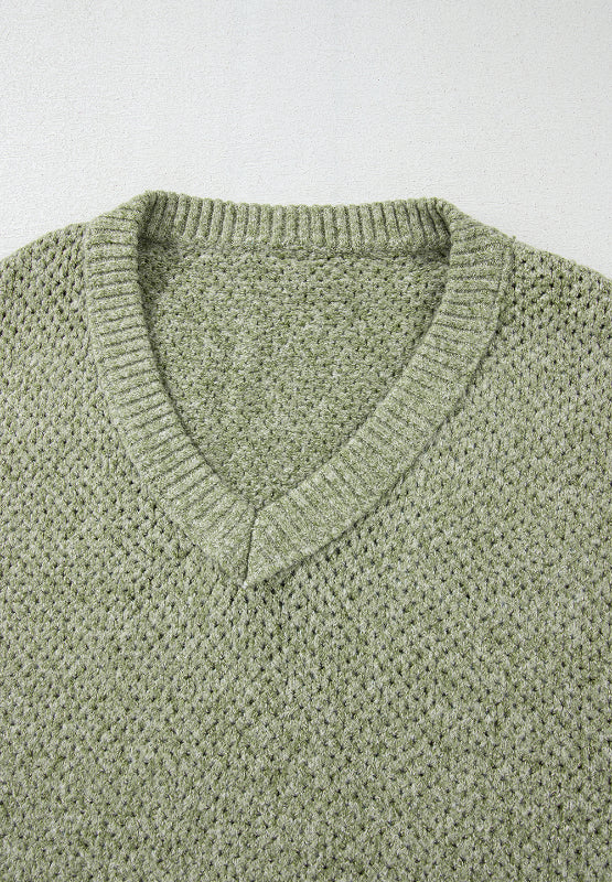 V-Neck Dropped Shoulder Long Sleeve Sweater - The Goddess Galleries