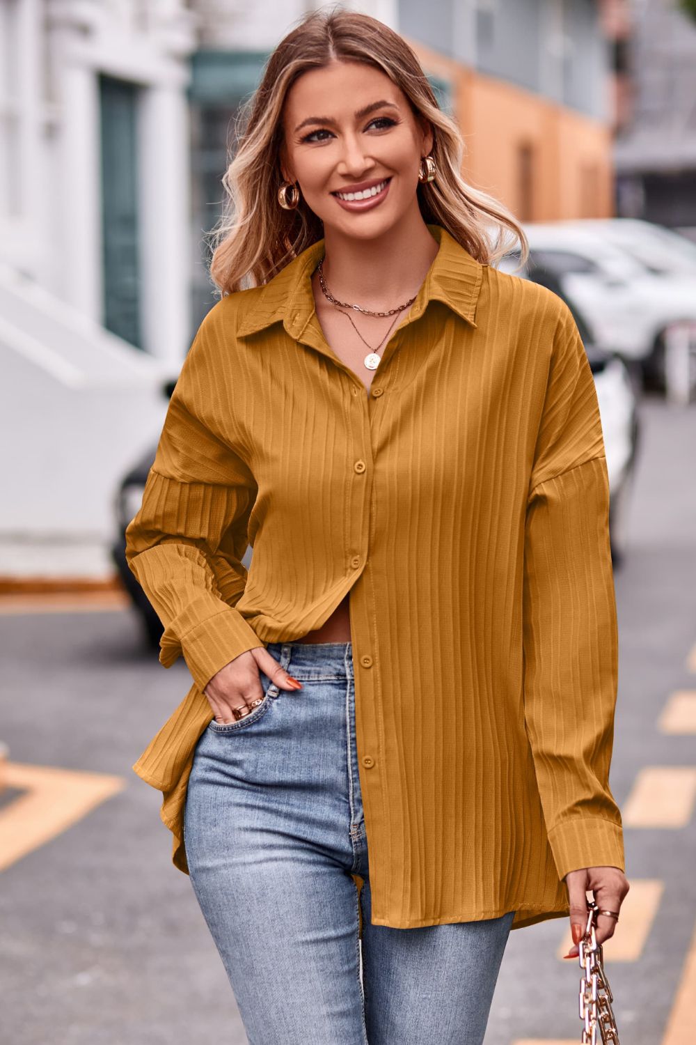 Slit Dropped Shoulder Longline Shirt - The Goddess Galleries