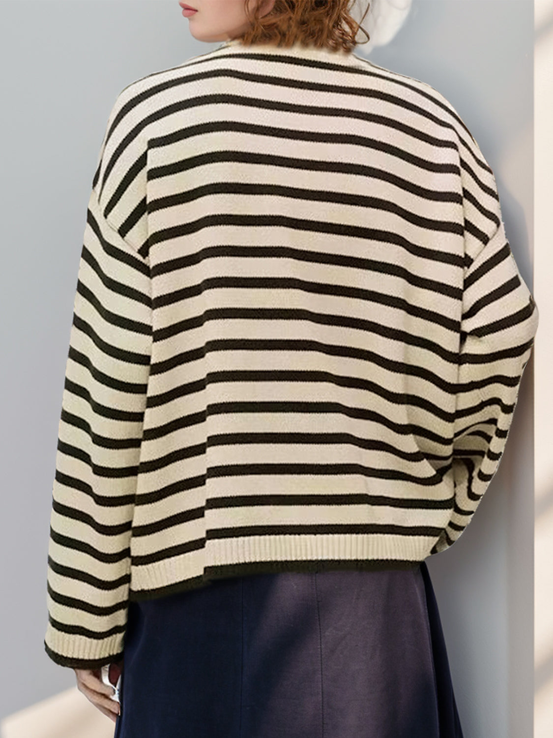 Perfee Striped Round Neck Long Sleeve Knit Top - The Goddess Galleries