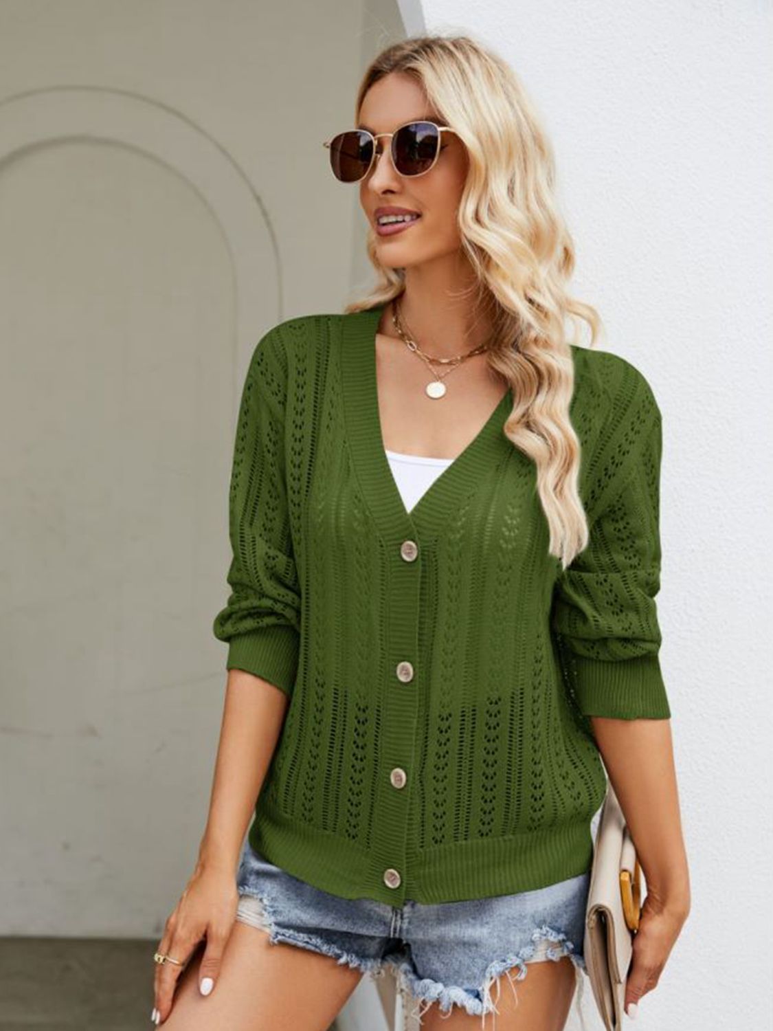 Button Down Ribbed Trim Cardigan - The Goddess Galleries