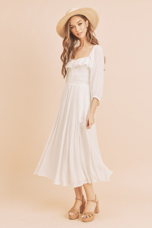 Aemi + Co Ruffled Smocked Square Neck Balloon Sleeve Dress - The Goddess Galleries