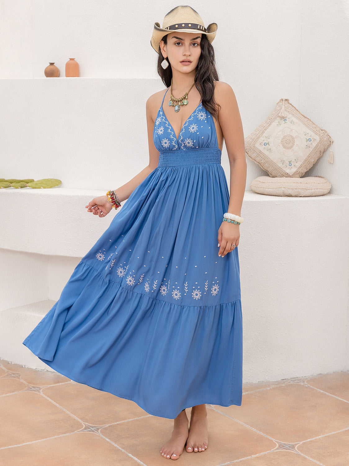 Printed Halter Neck Maxi Cami Dress - The Goddess Galleries