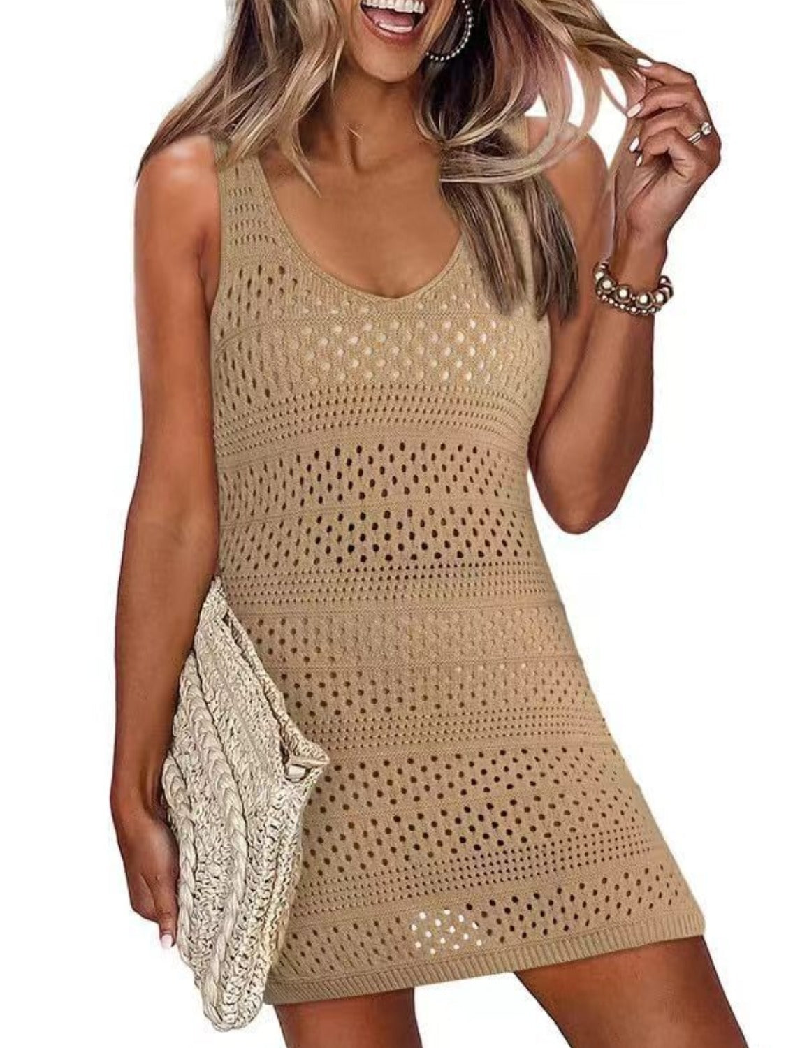 Openwork Scoop Neck Cover Up - The Goddess Galleries