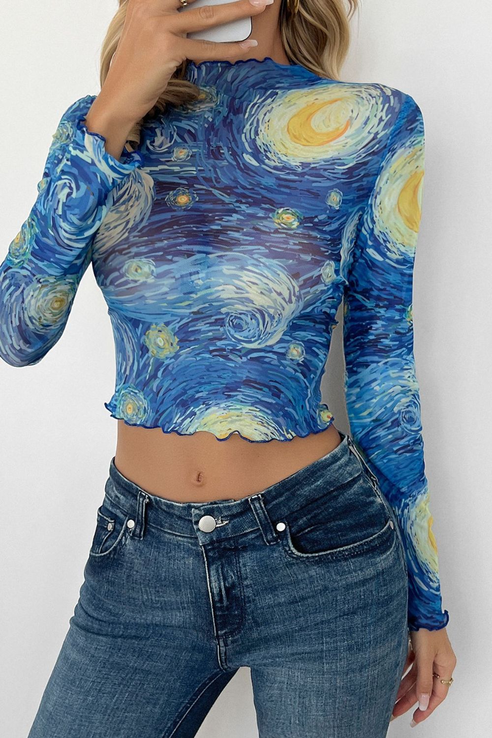 Starry Sky Cropped Mesh T-Shirt - The Goddess Galleries