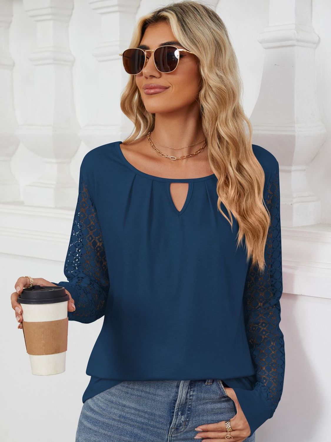 Cutout Round Neck Long Sleeve T-Shirt - The Goddess Galleries