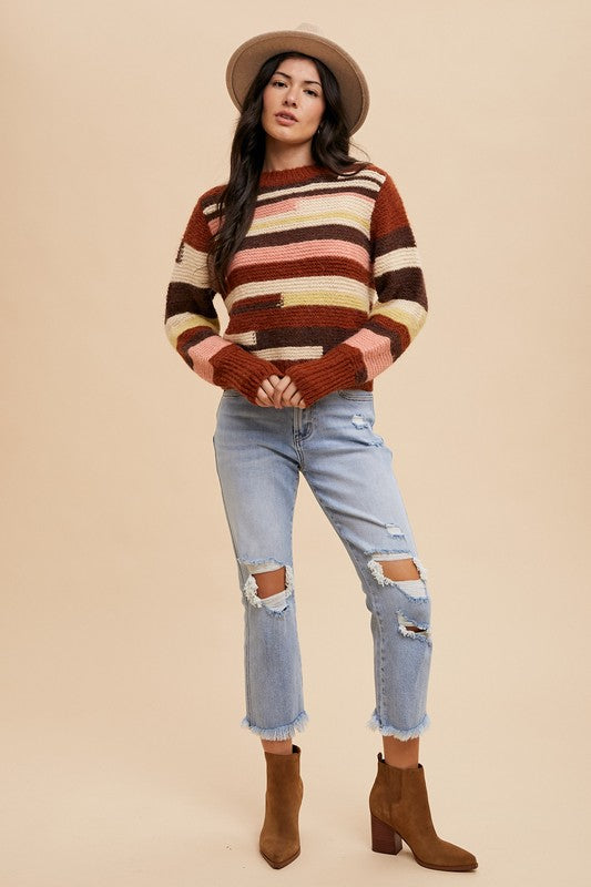 Annie Wear Color Block Round Neck Long Sleeve Sweater - The Goddess Galleries