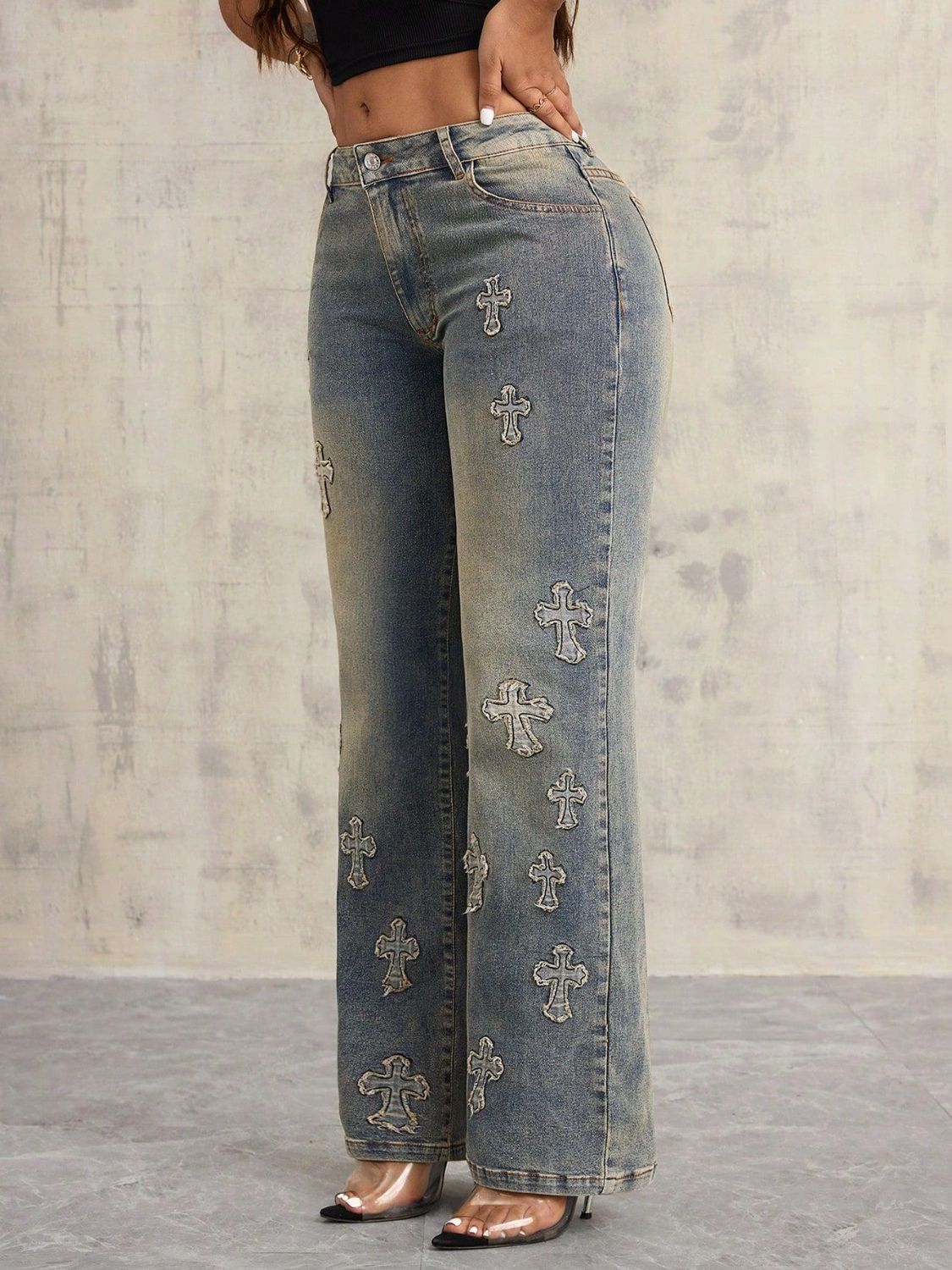 Cross Wide Leg Jeans with Pockets - The Goddess Galleries