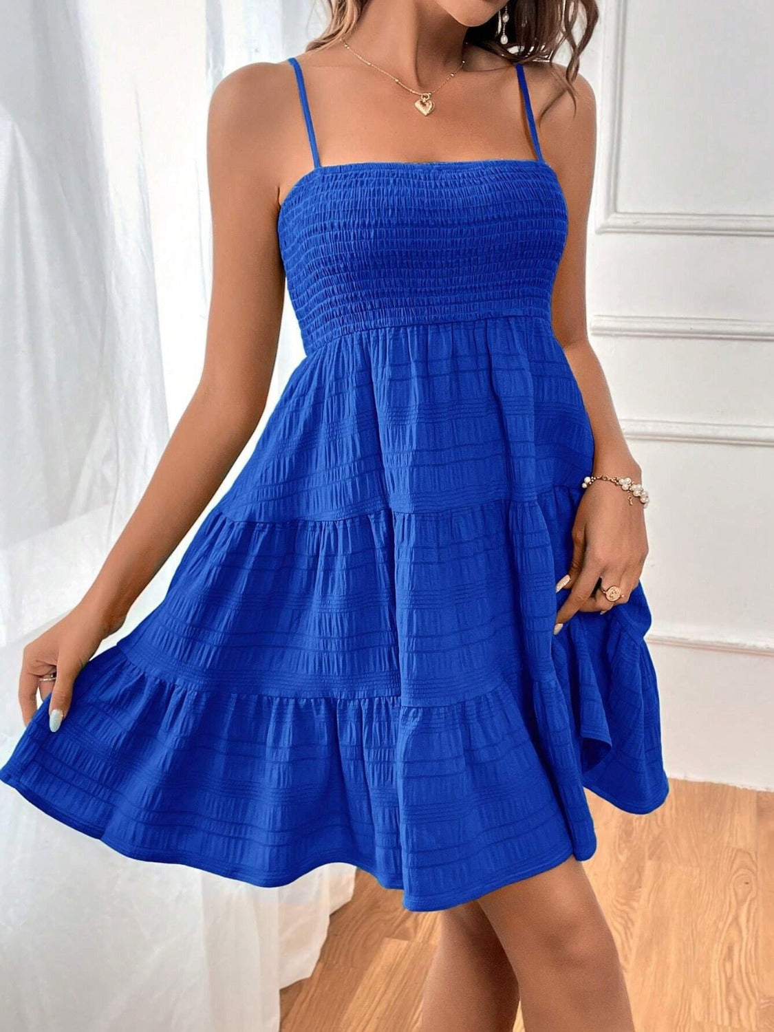 Tiered Smocked Square Neck Cami Dress - The Goddess Galleries