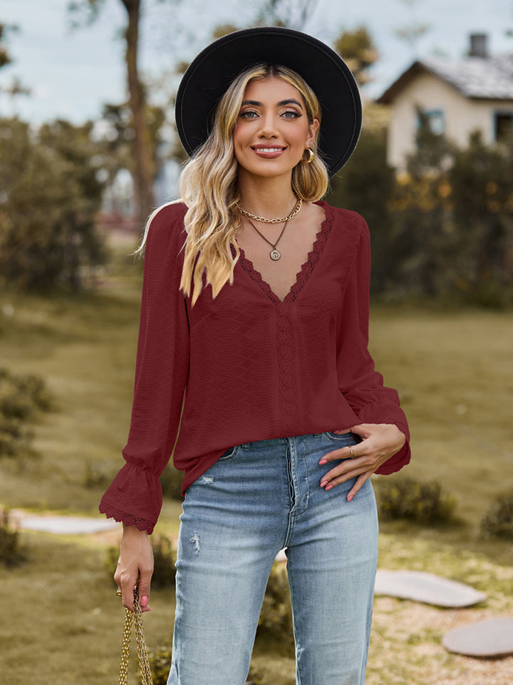 V-Neck Flounce Sleeve Blouse - The Goddess Galleries