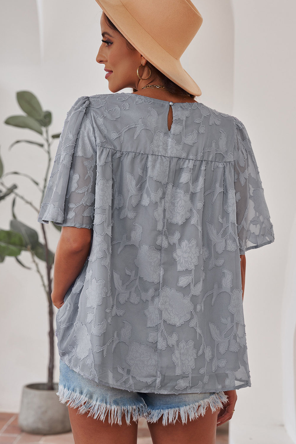 Round Neck Puff Sleeve Blouse - The Goddess Galleries