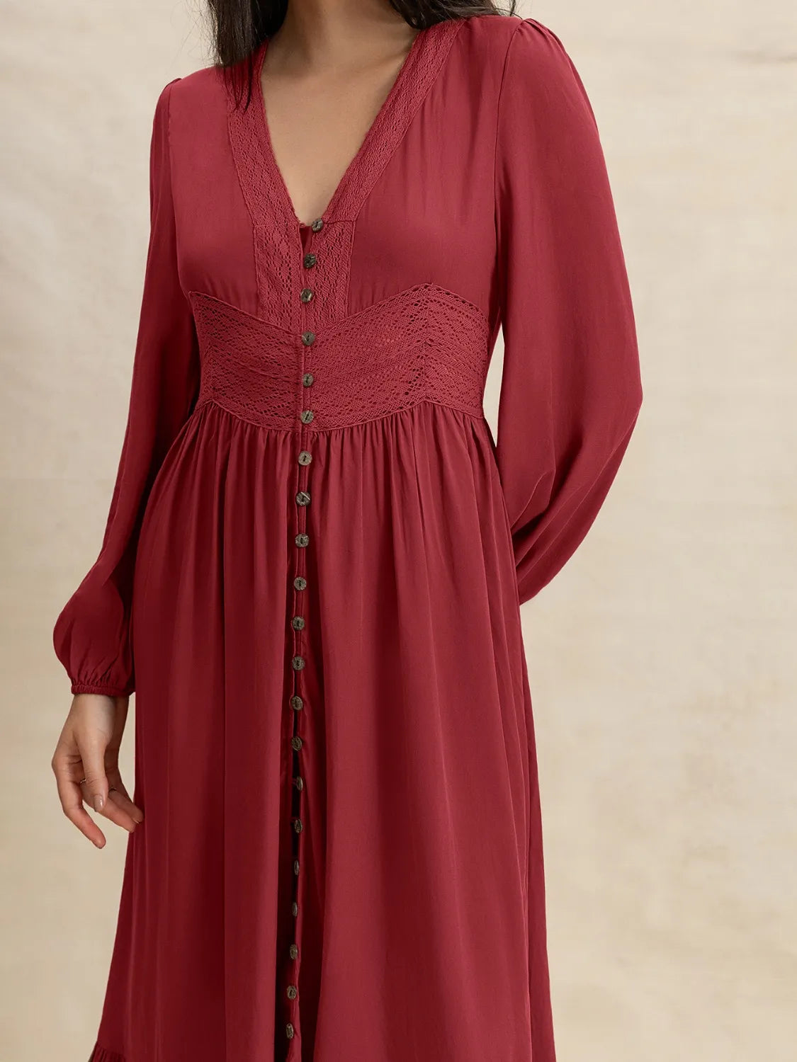 V-Neck Balloon Sleeve Ruffled Hem Maxi Dress - The Goddess Galleries