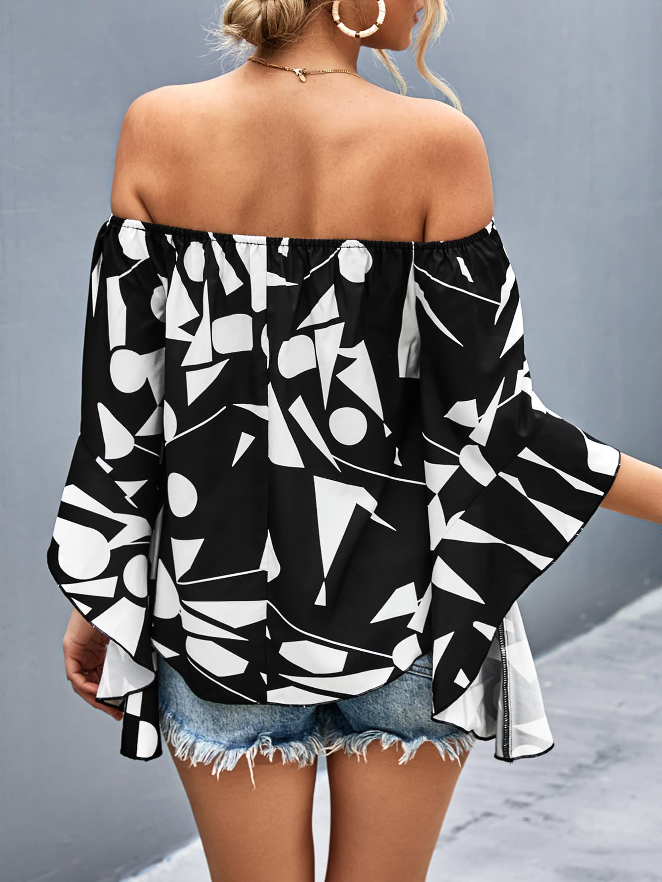 Printed Off-Shoulder Bell Sleeve Blouse - The Goddess Galleries