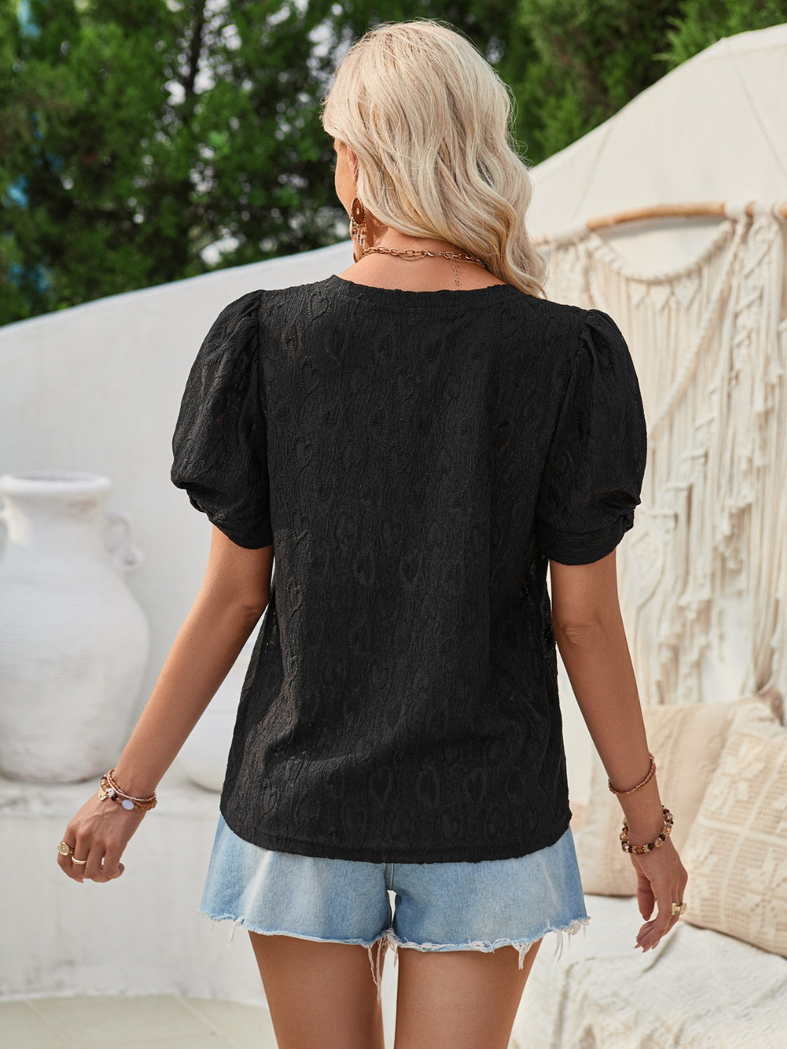Twisted Heart V-Neck Short Sleeve Blouse - The Goddess Galleries