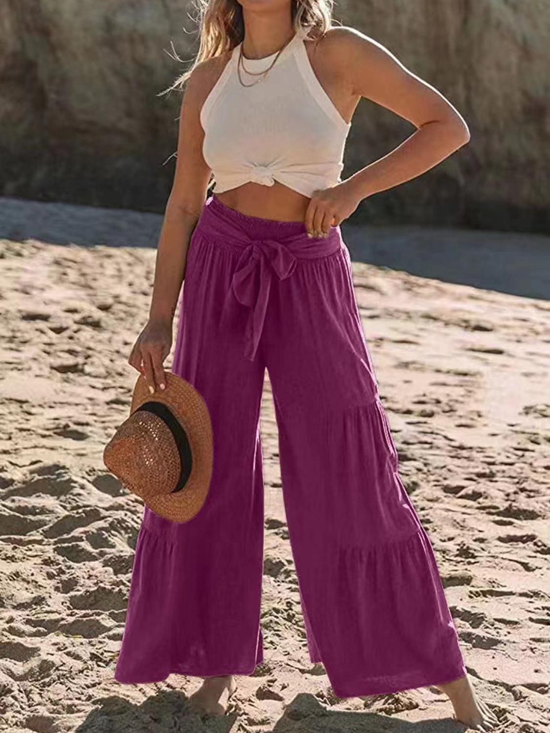 Tied Ruched Wide Leg Pants - The Goddess Galleries