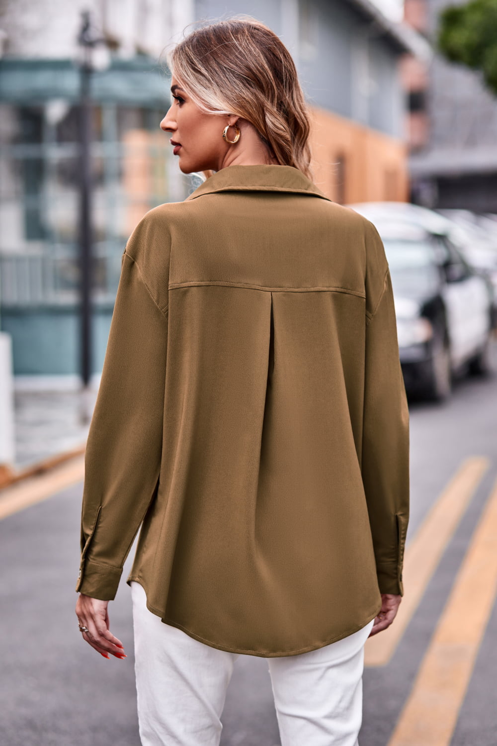 Dropped Shoulder Longline Shirt with Pockets - The Goddess Galleries