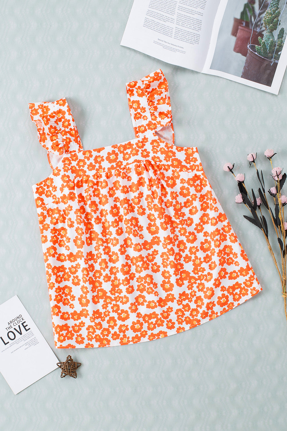 Floral Square Neck Cap Sleeve Tank - The Goddess Galleries