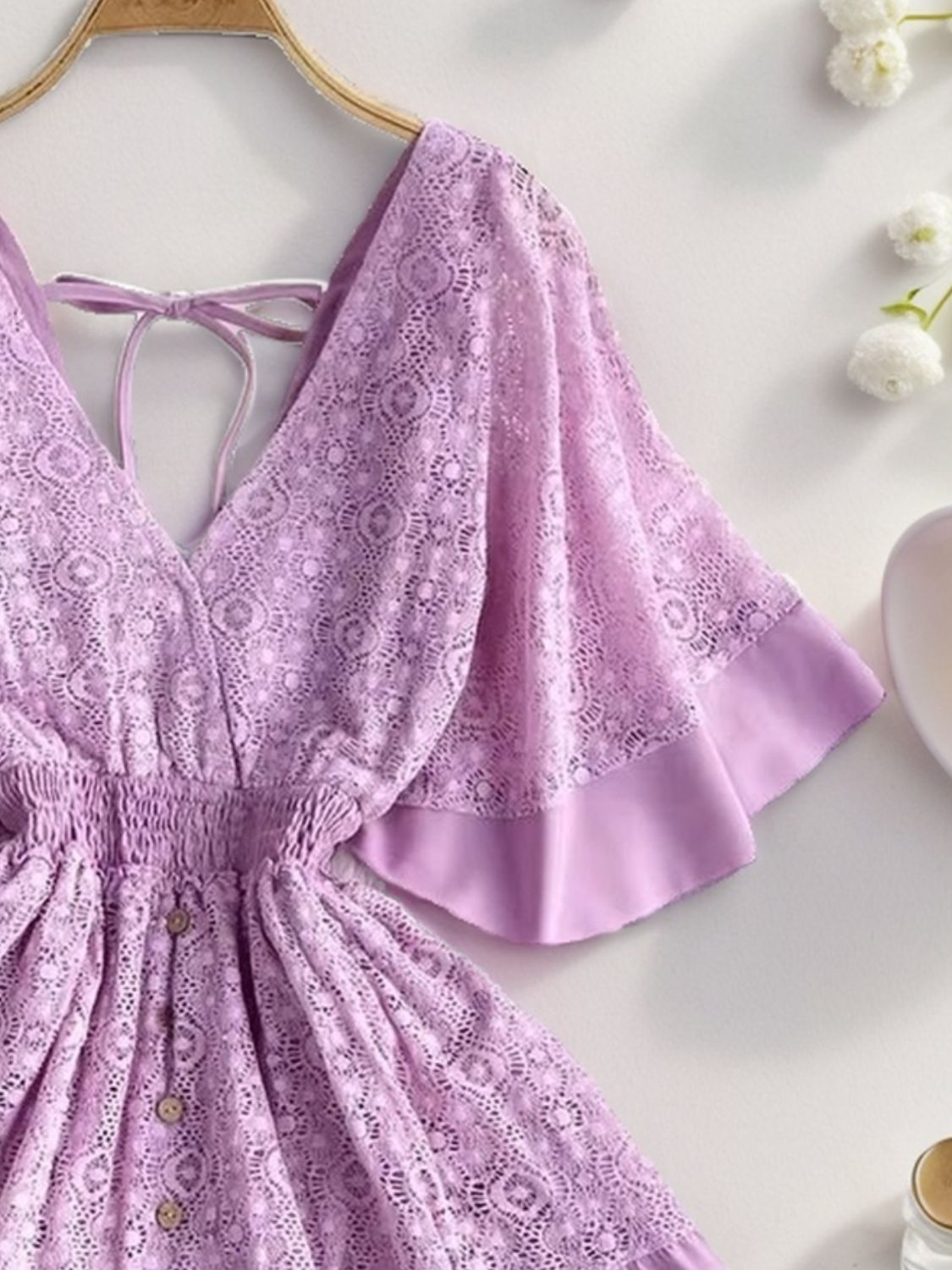 Ruffle Hem Tie Back Lace Mini Dress - The Goddess Galleries