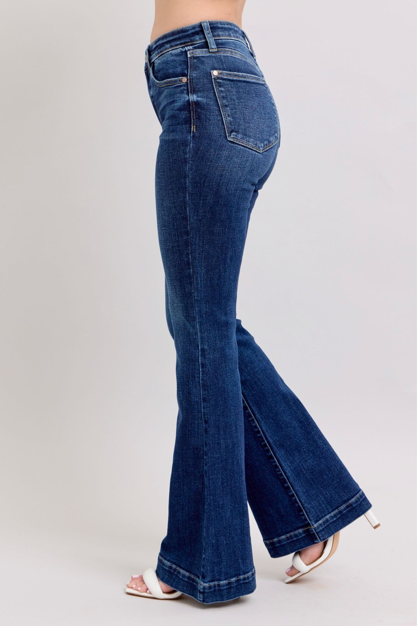 Judy Blue Full Size High Rise Flare Jeans with Pockets Plus Size - The Goddess Galleries