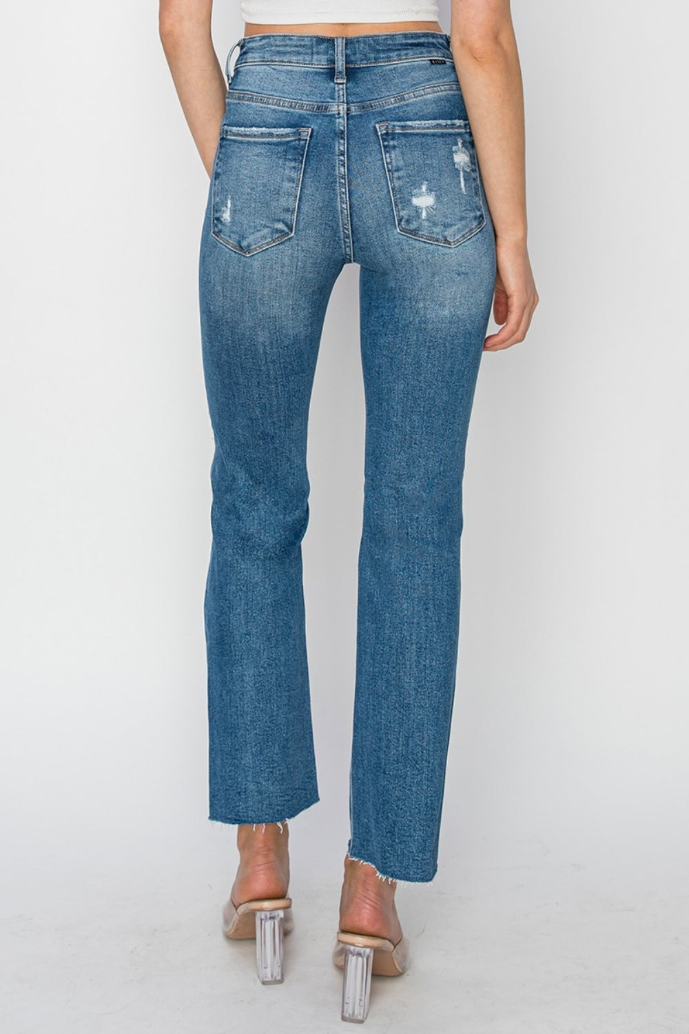 RISEN High Rise Distressed Ankle Jeans - The Goddess Galleries