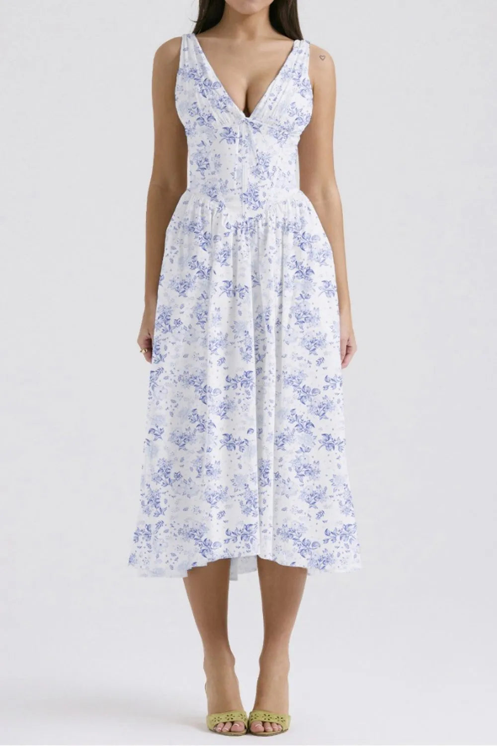 Floral V-Neck Sleeveless Midi Dress with Pockets - The Goddess Galleries