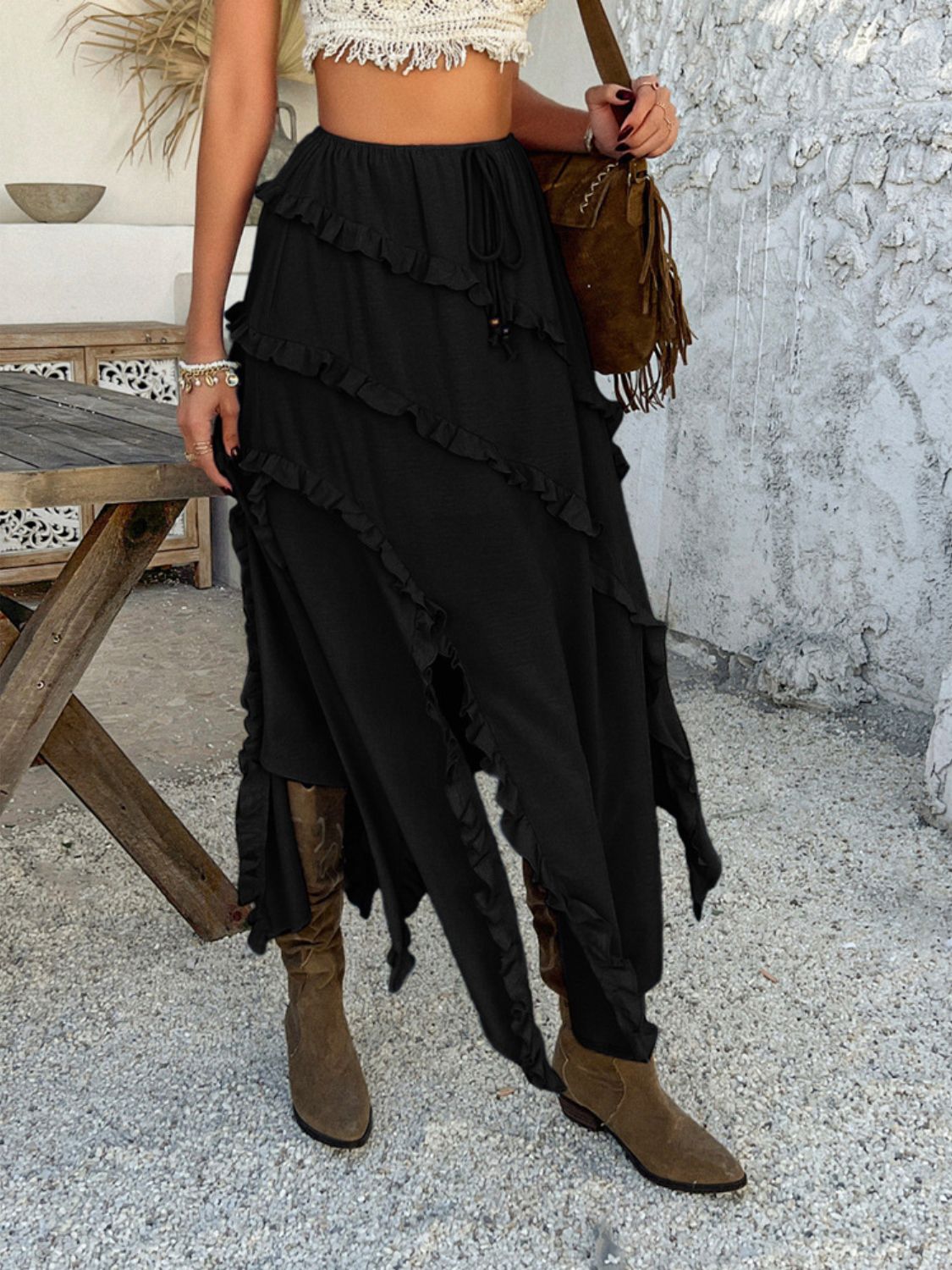 Devine Slit Drawstring Ruffled Skirt - The Goddess Galleries