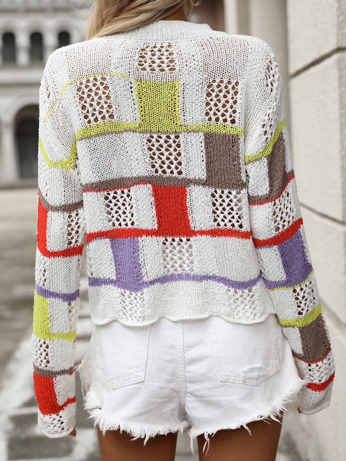 Openwork Color Block Round Neck Sweater - The Goddess Galleries