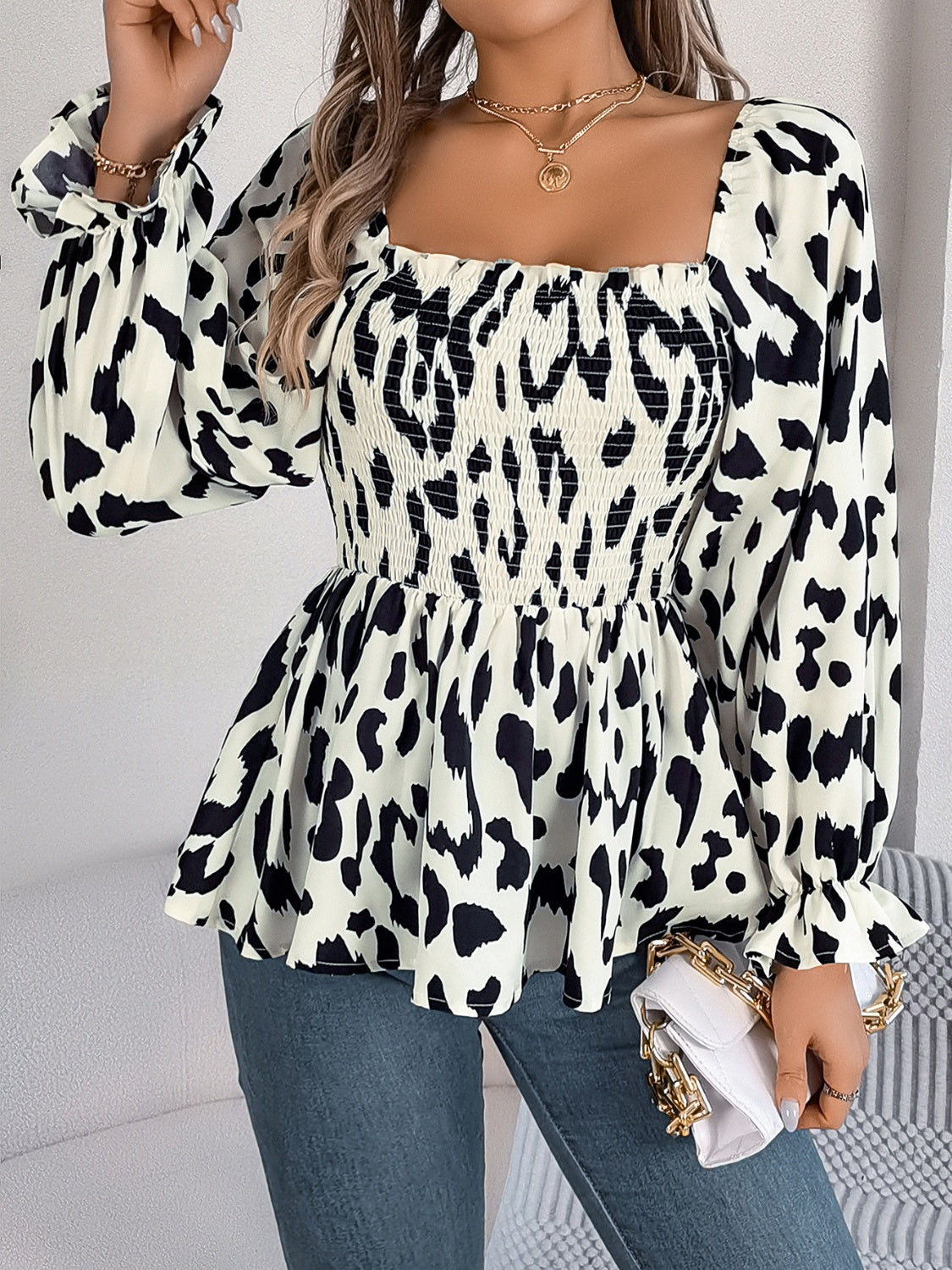 Square Neck Flounce Sleeve Blouse - The Goddess Galleries