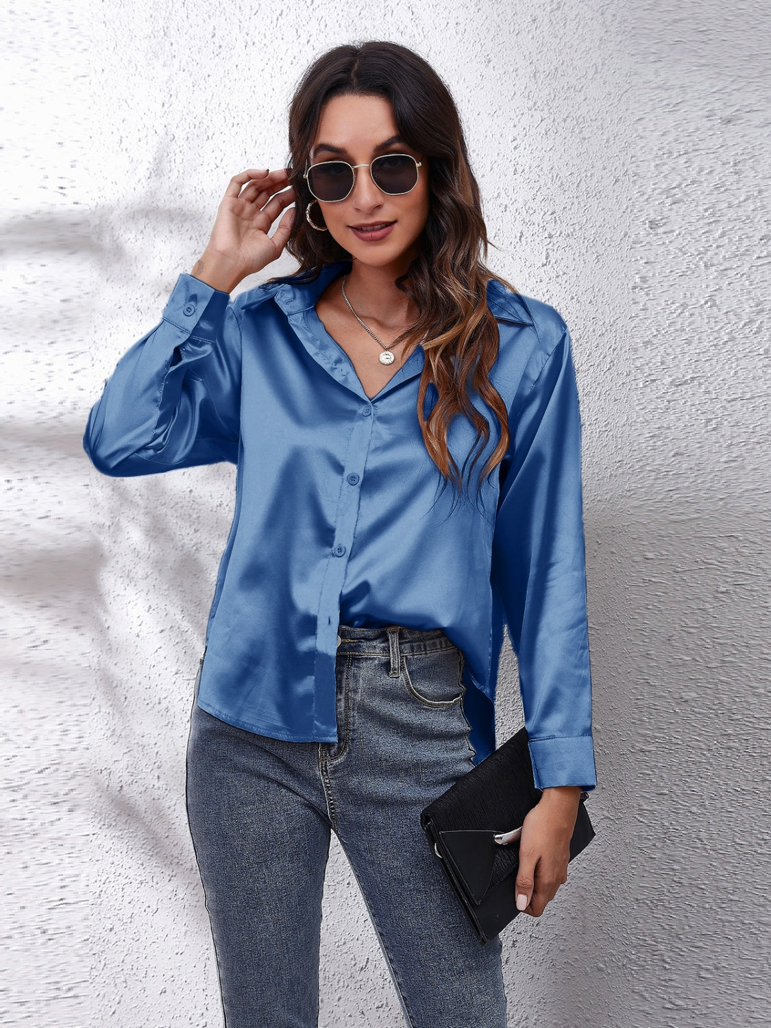 Collared Neck Buttoned Long Sleeve Shirt - The Goddess Galleries