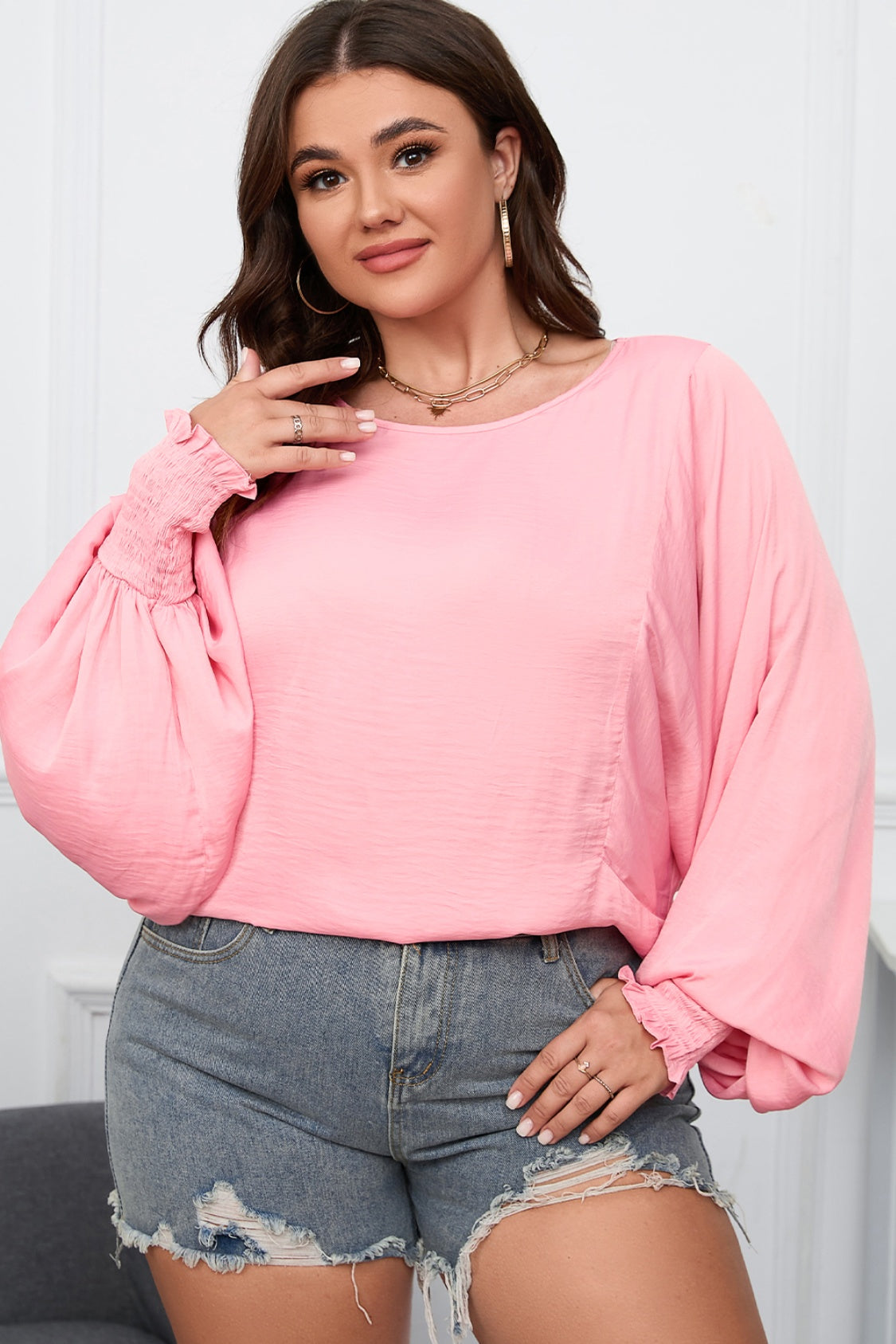 Plus Size Lantern Sleeve Dropped Shoulder Blouse - The Goddess Galleries