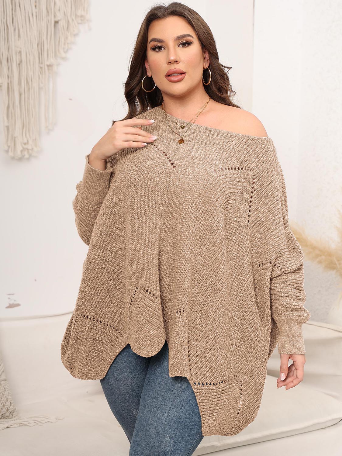 Plus Size Round Neck Batwing Sleeve Sweater - The Goddess Galleries