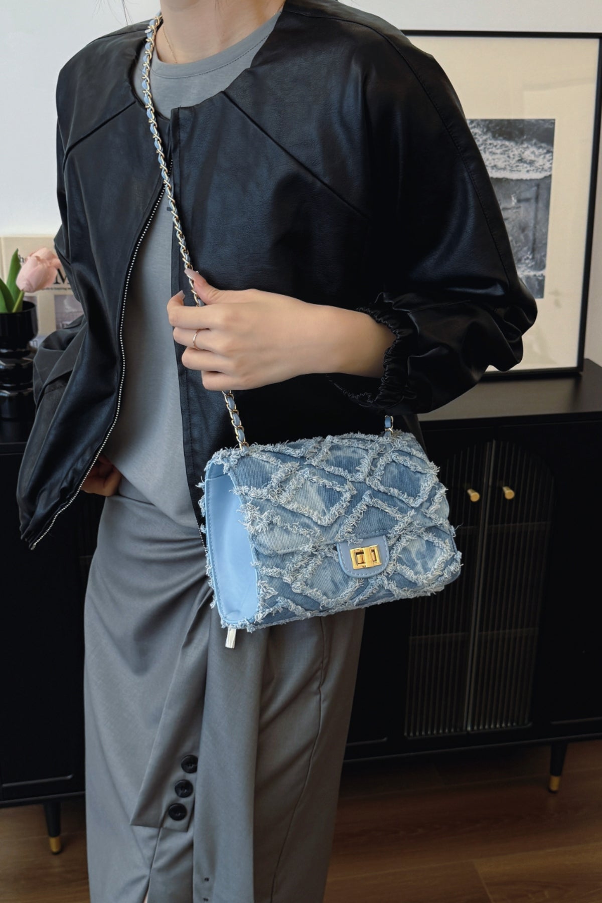 Raw Hem Denim Crossbody Bag - The Goddess Galleries