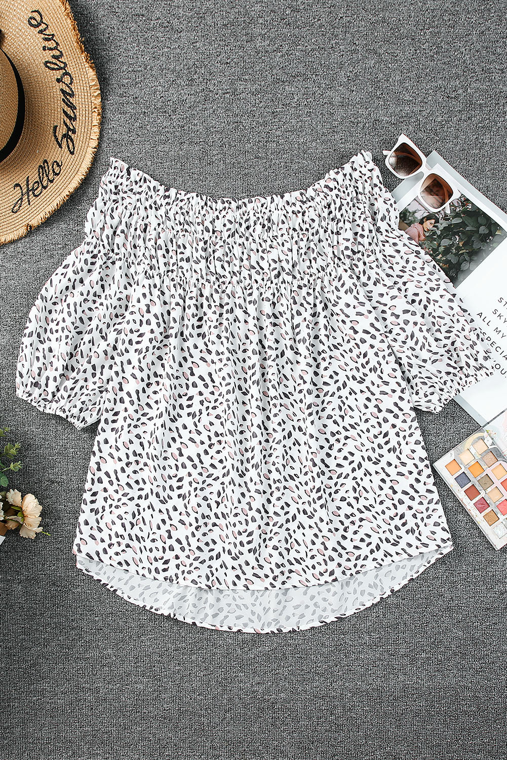 Plus Size Printed Off-Shoulder Half Sleeve Blouse - The Goddess Galleries