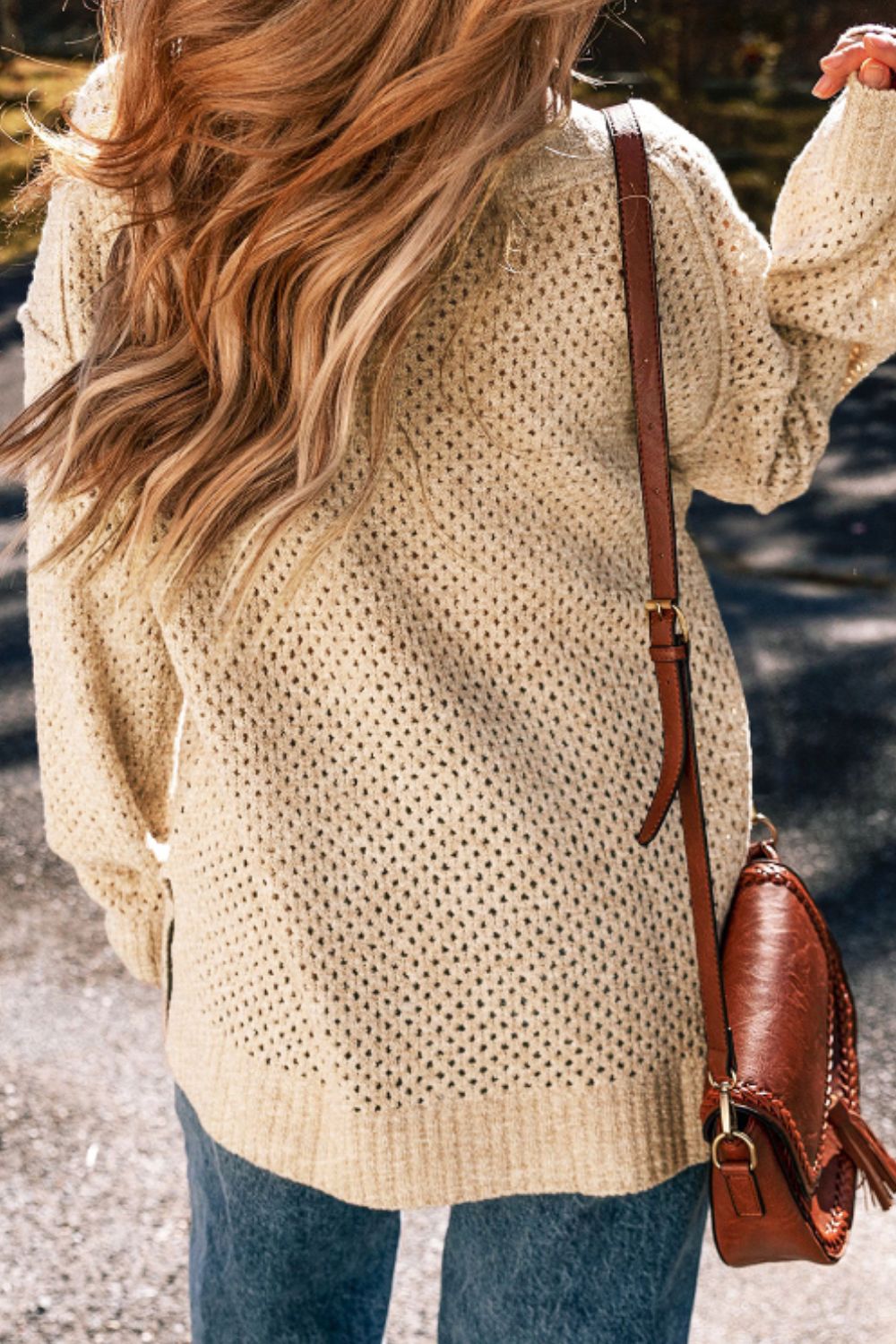 V-Neck Dropped Shoulder Long Sleeve Sweater - The Goddess Galleries