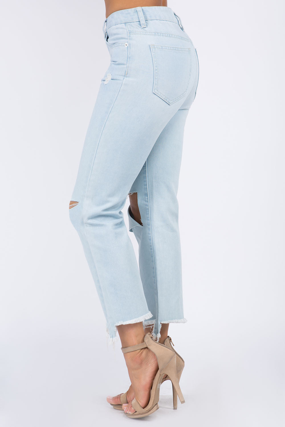 American Bazi High Waist Distressed Raw Hem Jeans - The Goddess Galleries