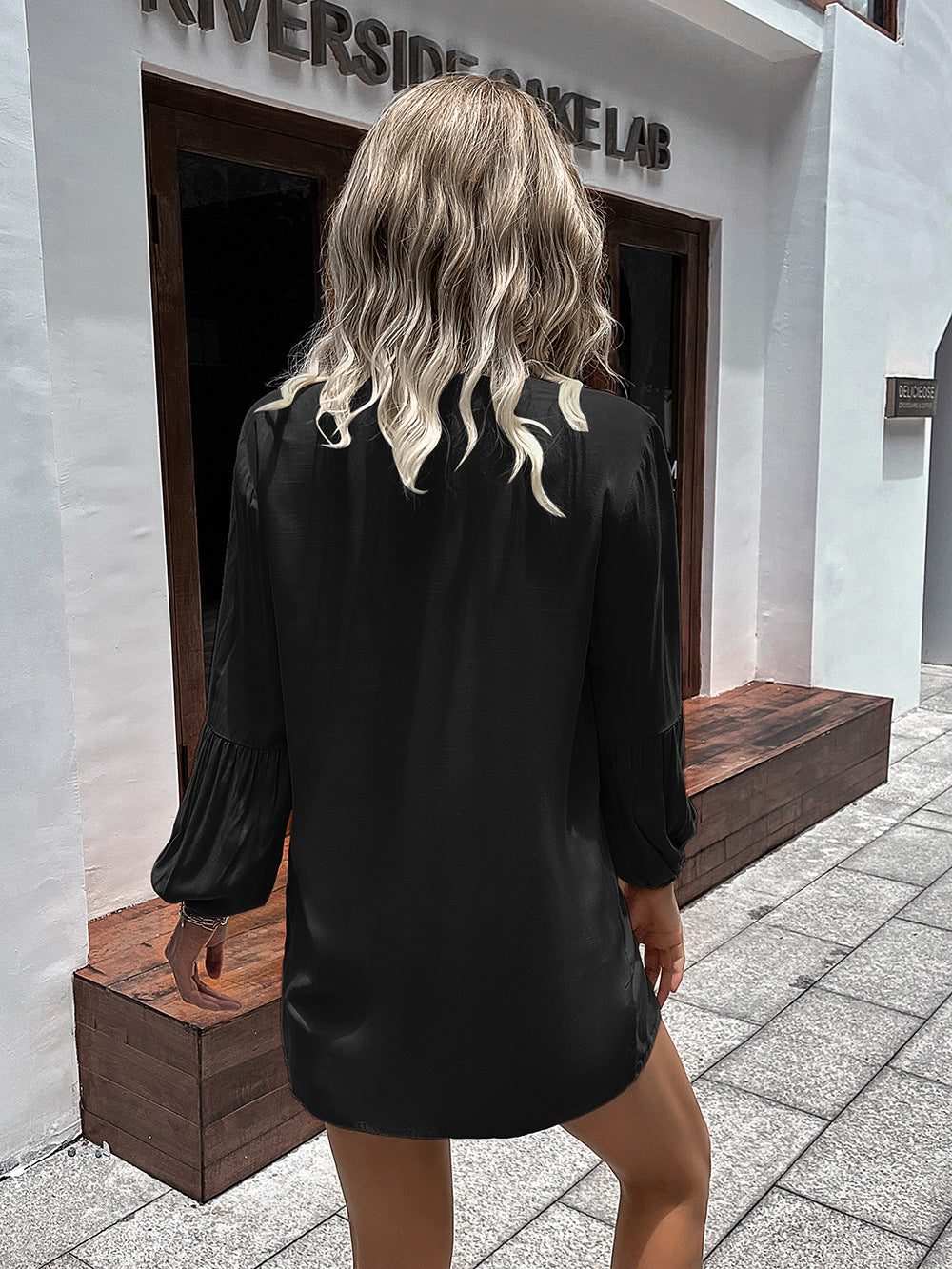 Ivy Lane Notched Neck Balloon Sleeve Shirt - The Goddess Galleries