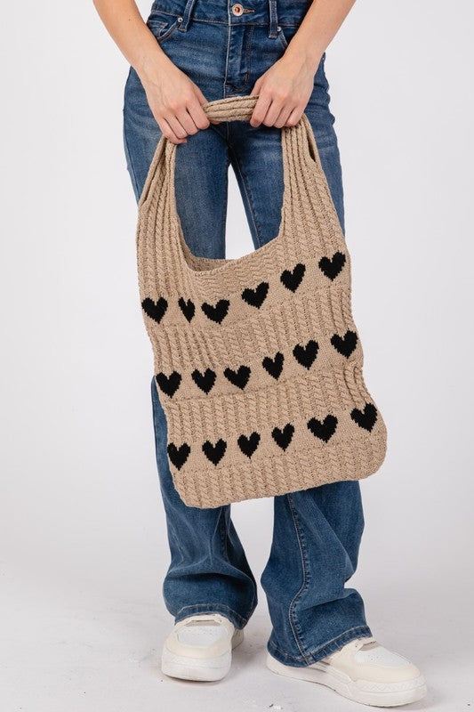 Fame Contrast Heart Crochet Tote Bag - The Goddess Galleries