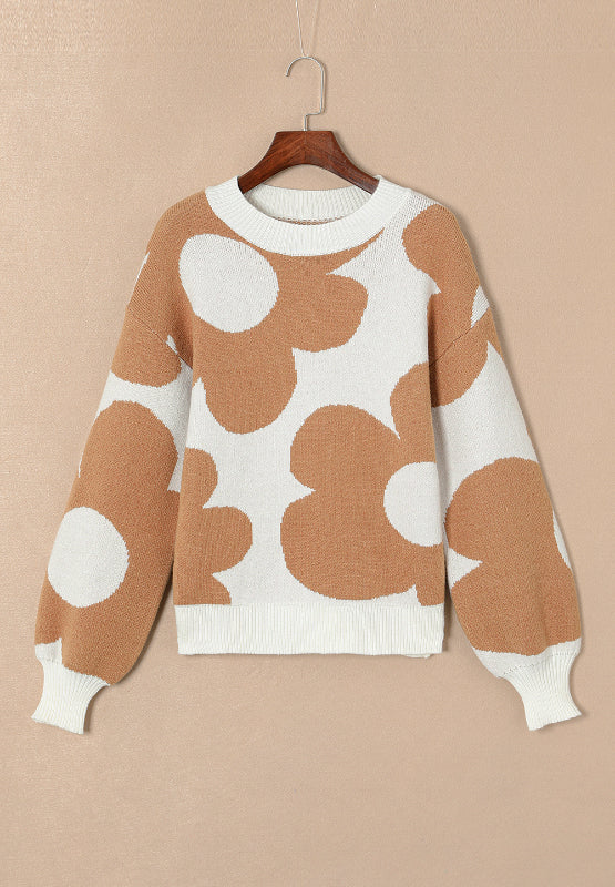 Contrast Flower Mock Neck Long Sleeve Sweater - The Goddess Galleries